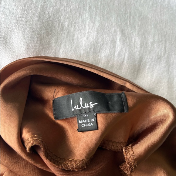 Lulus Sophisticated Impression Brown Satin Backless Cowl Midi Dress - Picture 3 of 7